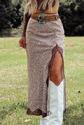 Western Cheetah Ruched High Waist Lace
Splicing Slit Skirt